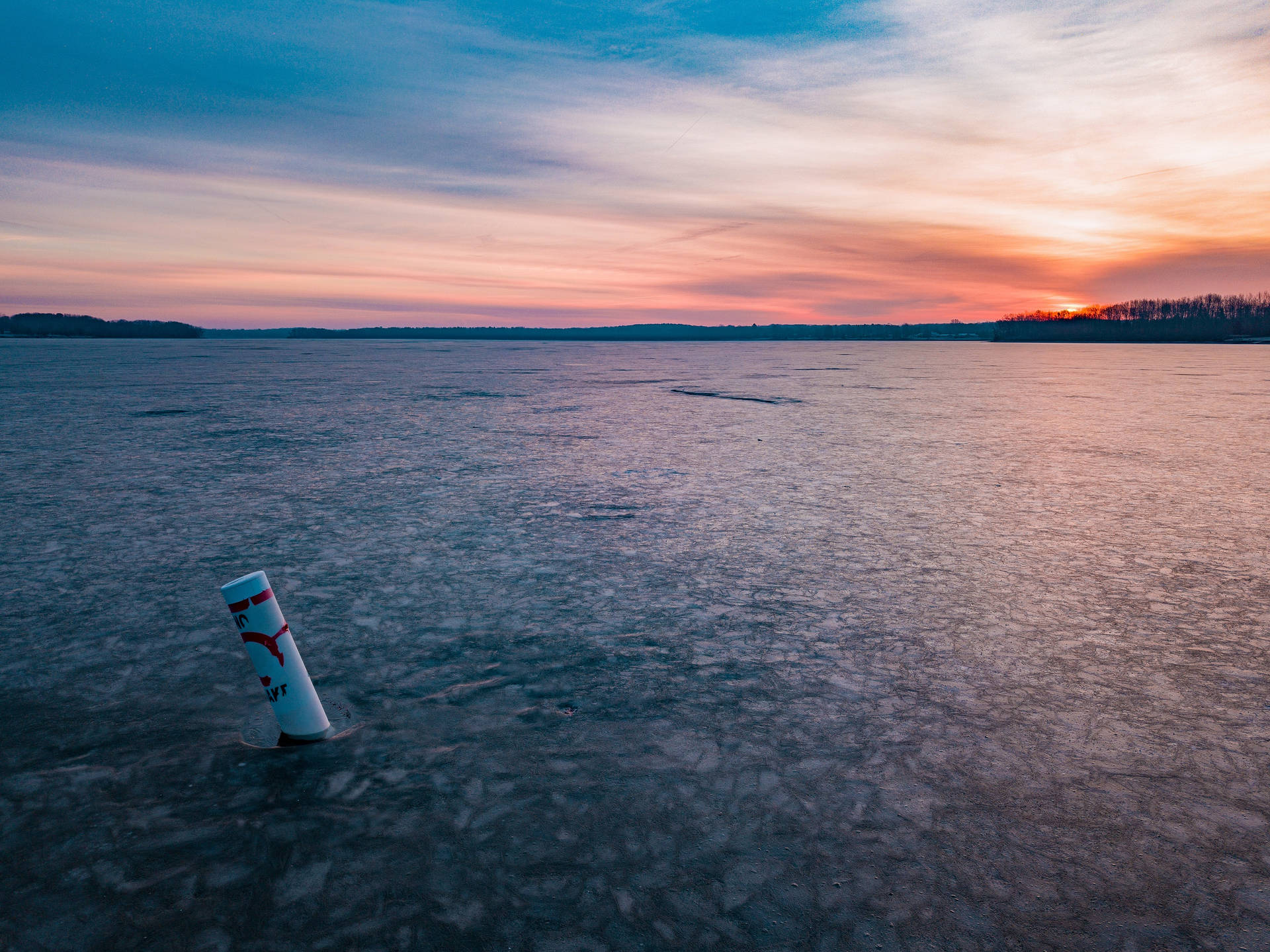 Frozen Lake Sunset Landscape