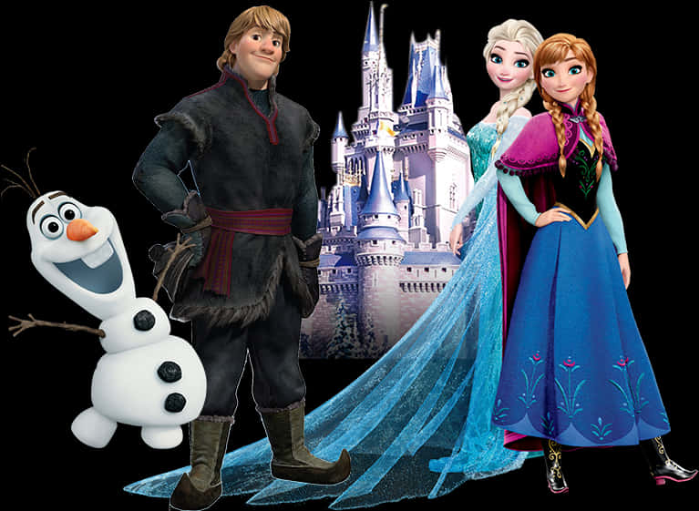 Frozen Main Characters Castle Backdrop PNG