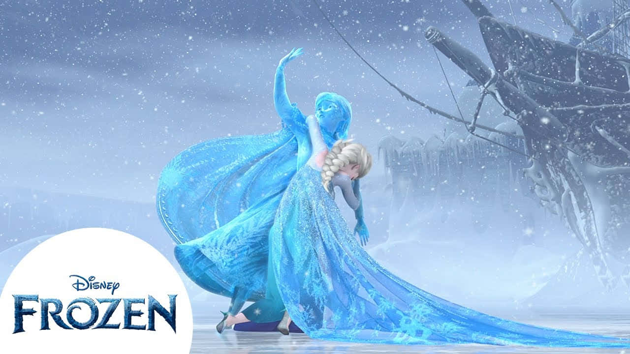 Disneyfrozen-bakgrundsbild Med Elsa Som Kramar Anna.