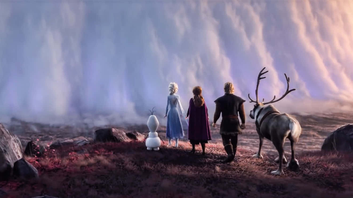 Personajesde Frozen Enfrentando Una Imagen De Nieve Y Hielo.