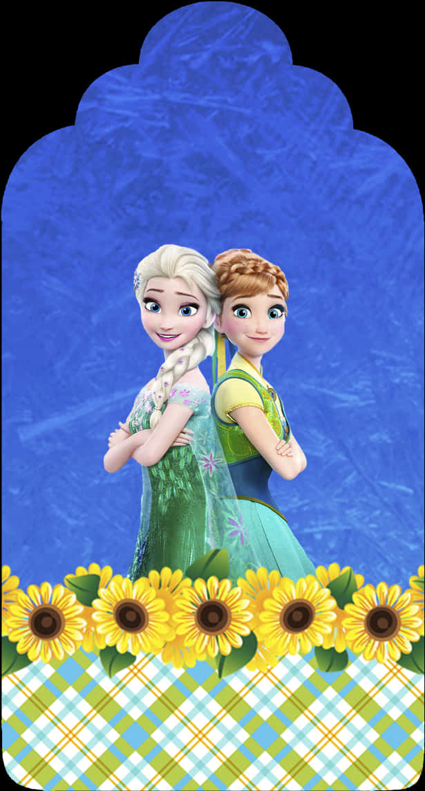 Frozen Sisters Elsa Anna Floral Backdrop PNG