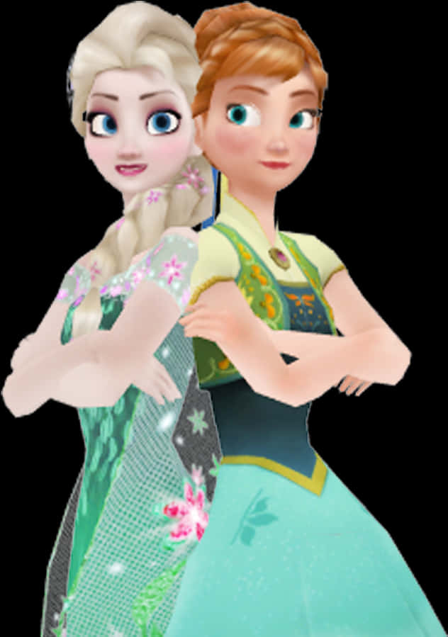 Frozen Sisters Elsaand Anna Animated Characters PNG