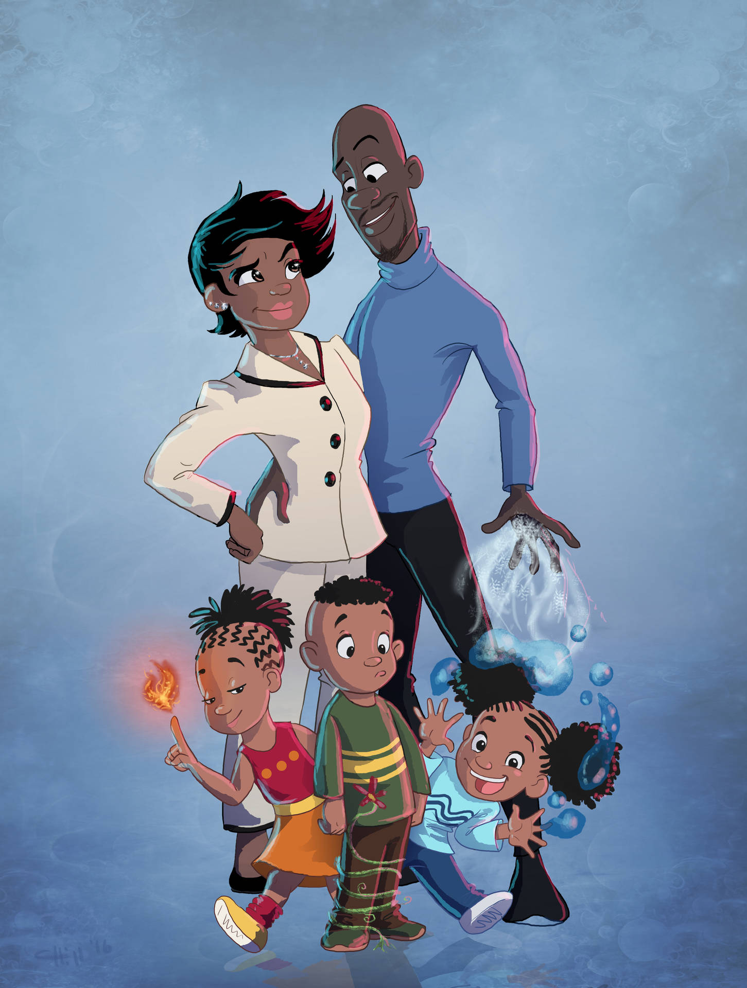 Frozone with his family in an animated movie scene Wallpaper