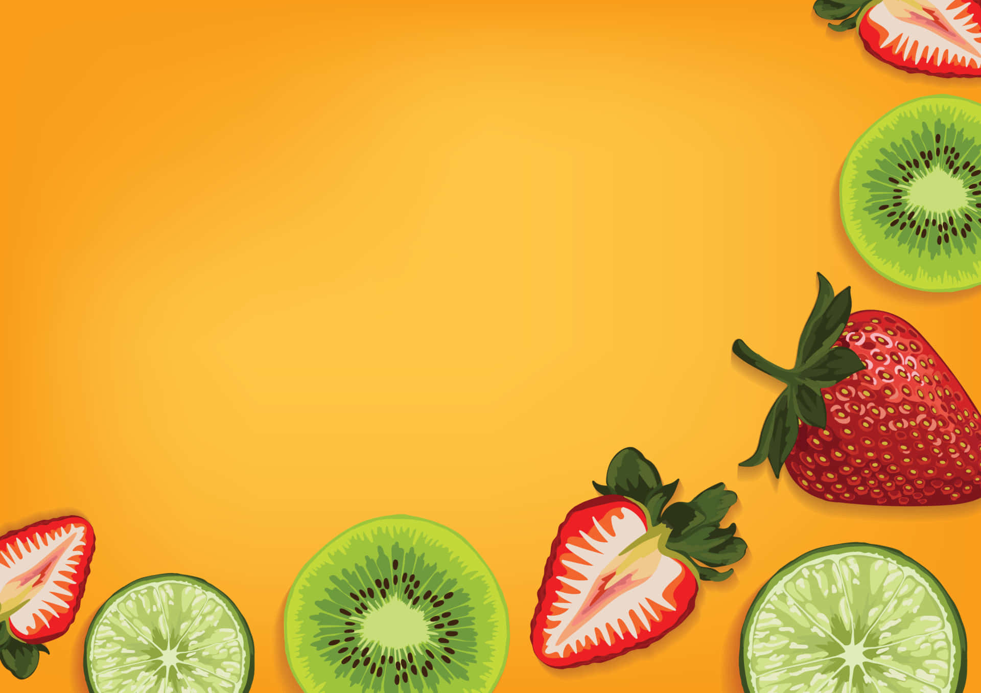 Fruit Background Of Kiwi Slices With Strawberries And Limes