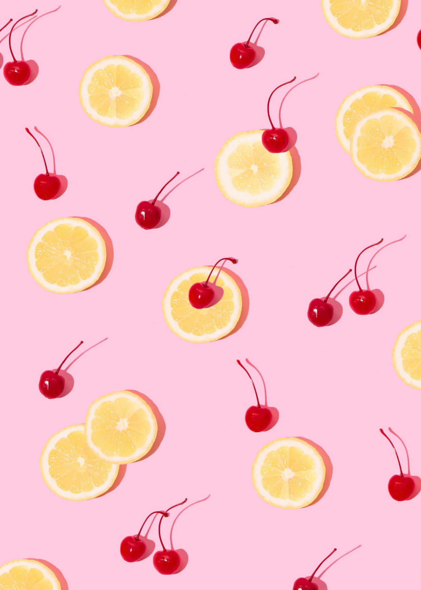 Fruit Background With Lemon Slices And Cherries