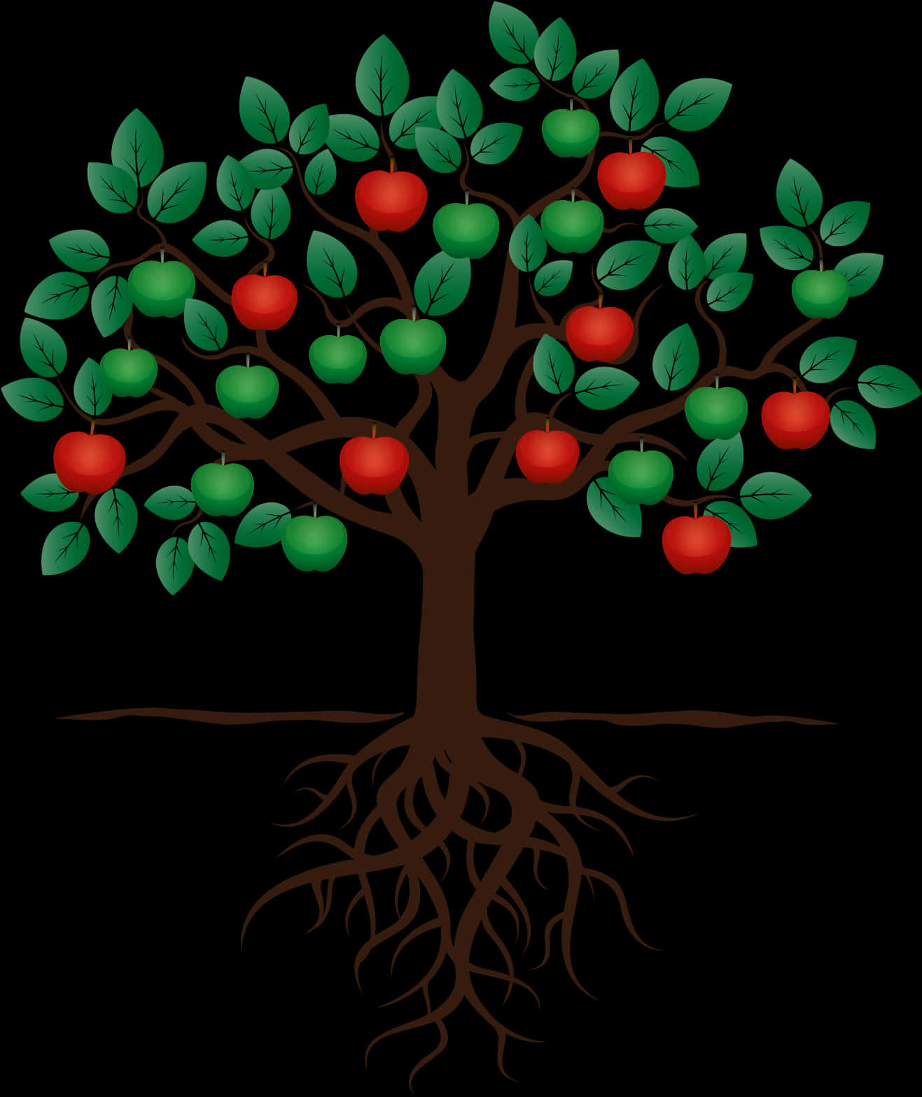 Fruit Treewith Visible Roots PNG