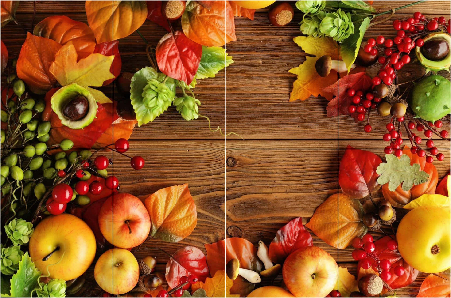 A Wooden Background With A Variety Of Fruits And Vegetables