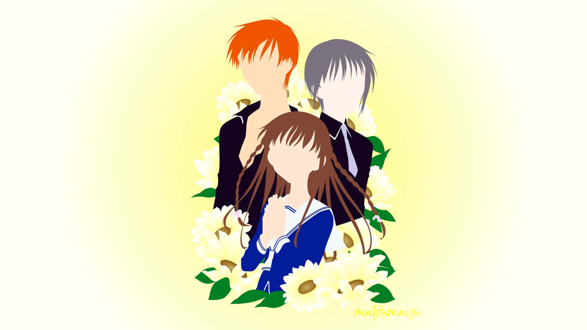 Karakter Fruits Basket Dengan Latar Belakang Bunga Wallpaper