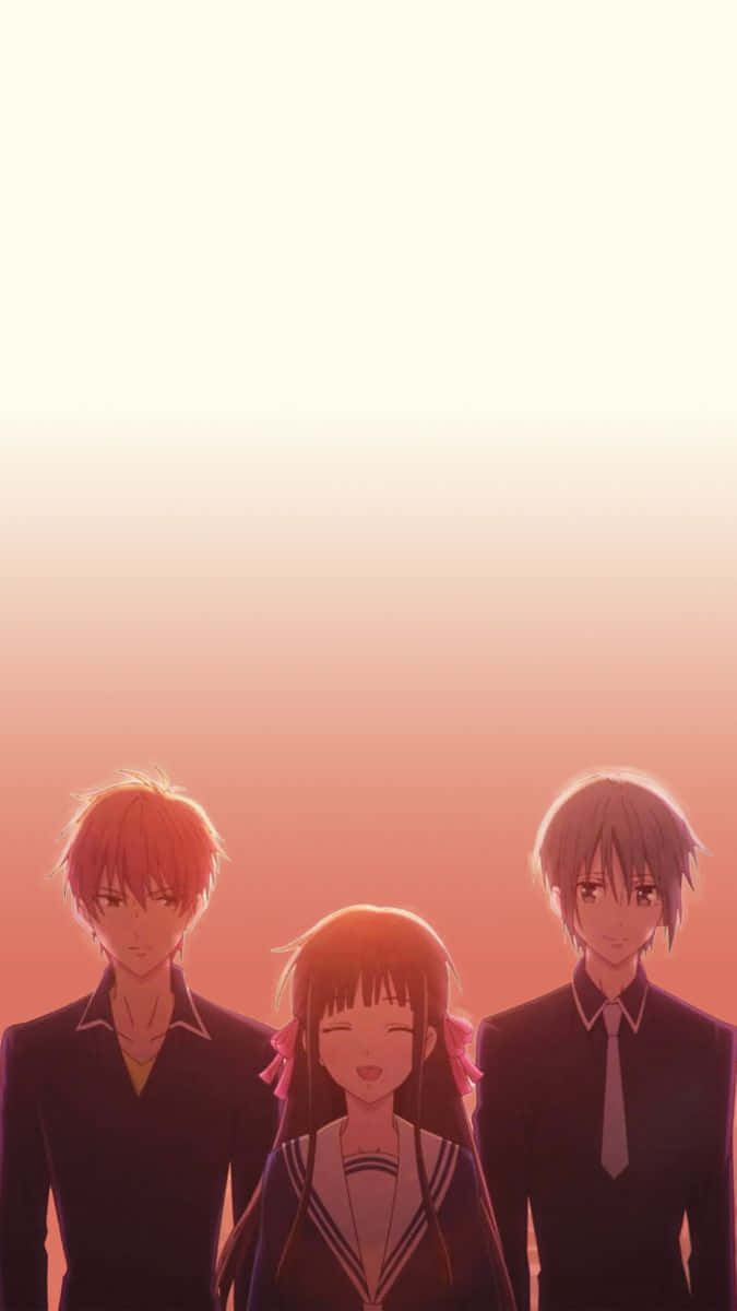 Silhouette Trio Fruits Basket Di Senja Wallpaper