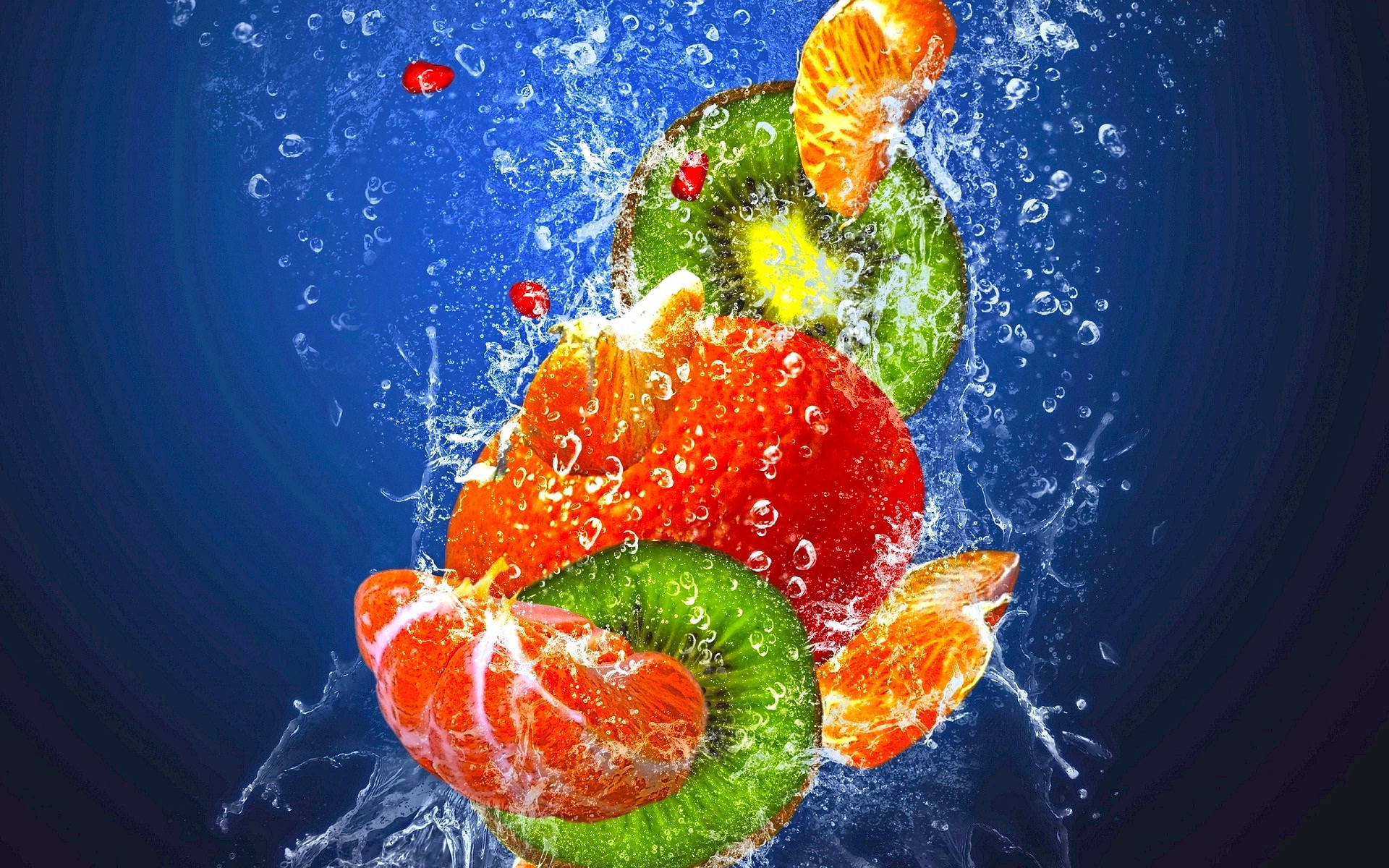 Fruits Falling In The Water Wallpaper