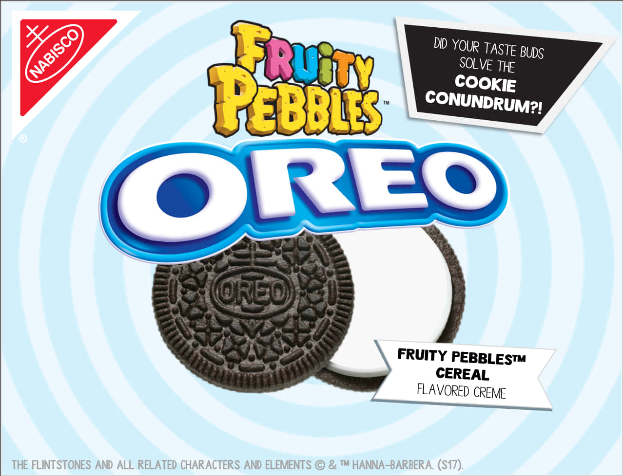 Fruity Pebbles Flavored Oreo Cookie Advertisement PNG