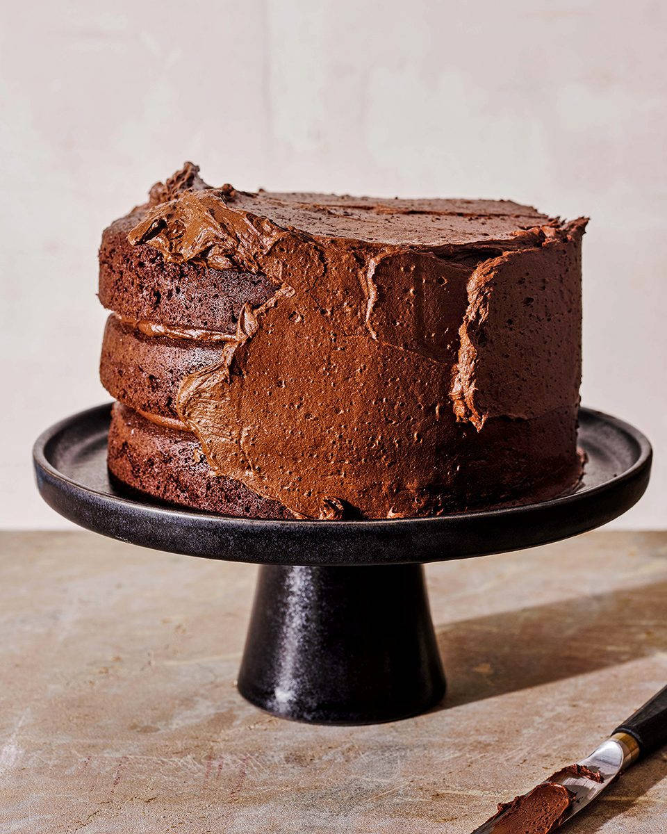 Fudge Chocolate Cake On A Stand Wallpaper