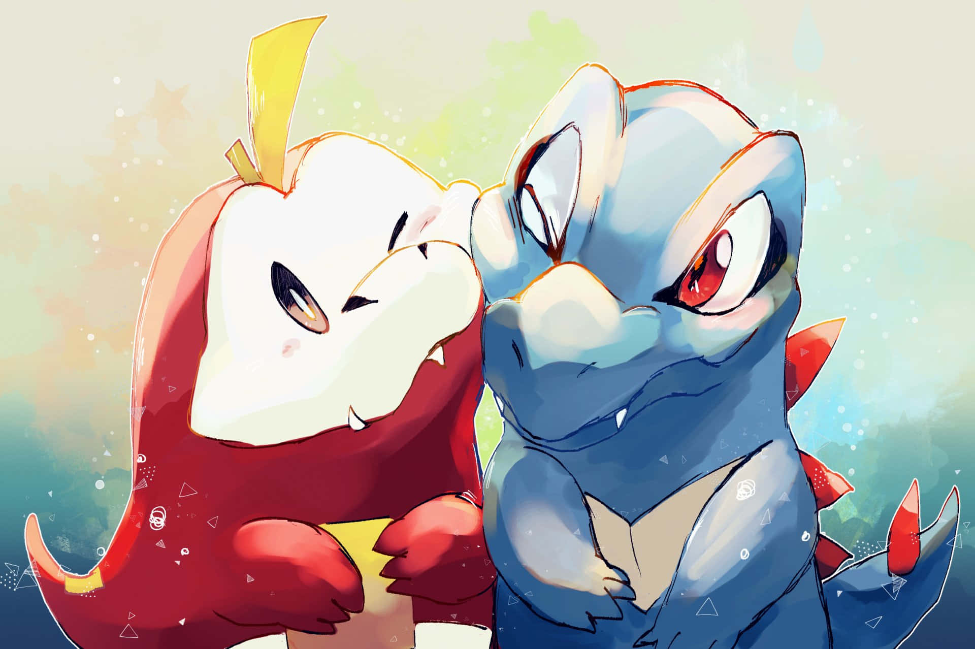 Fuecoco And Totodile Adorable Drawing Wallpaper