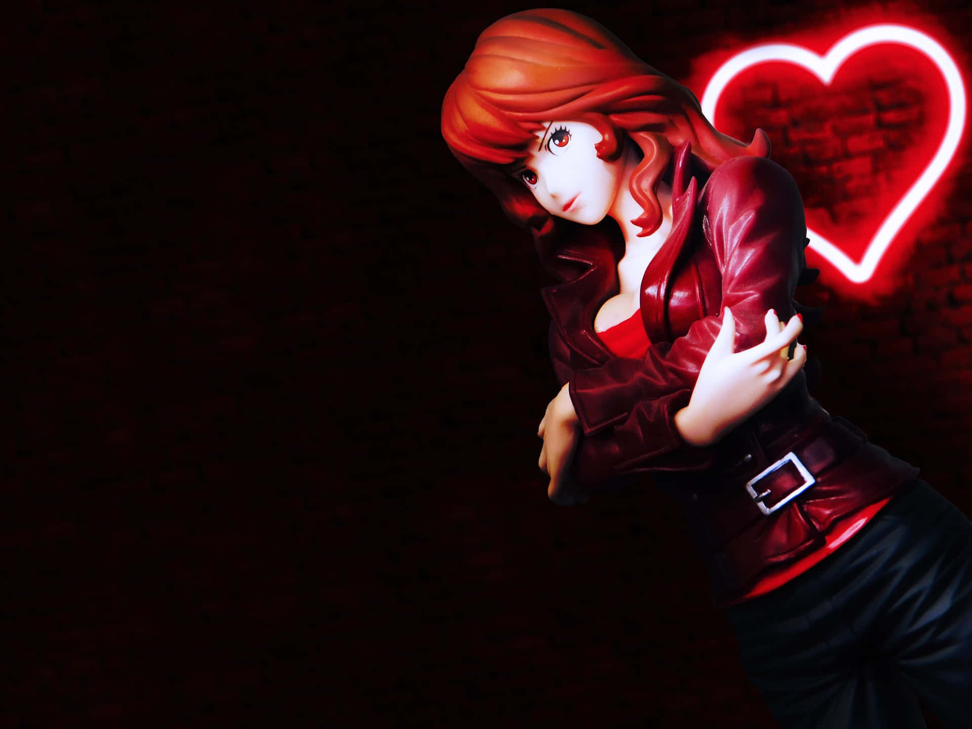 Download Fujiko Mine Red Jacket Neon Heart Wallpaper | Wallpapers.com