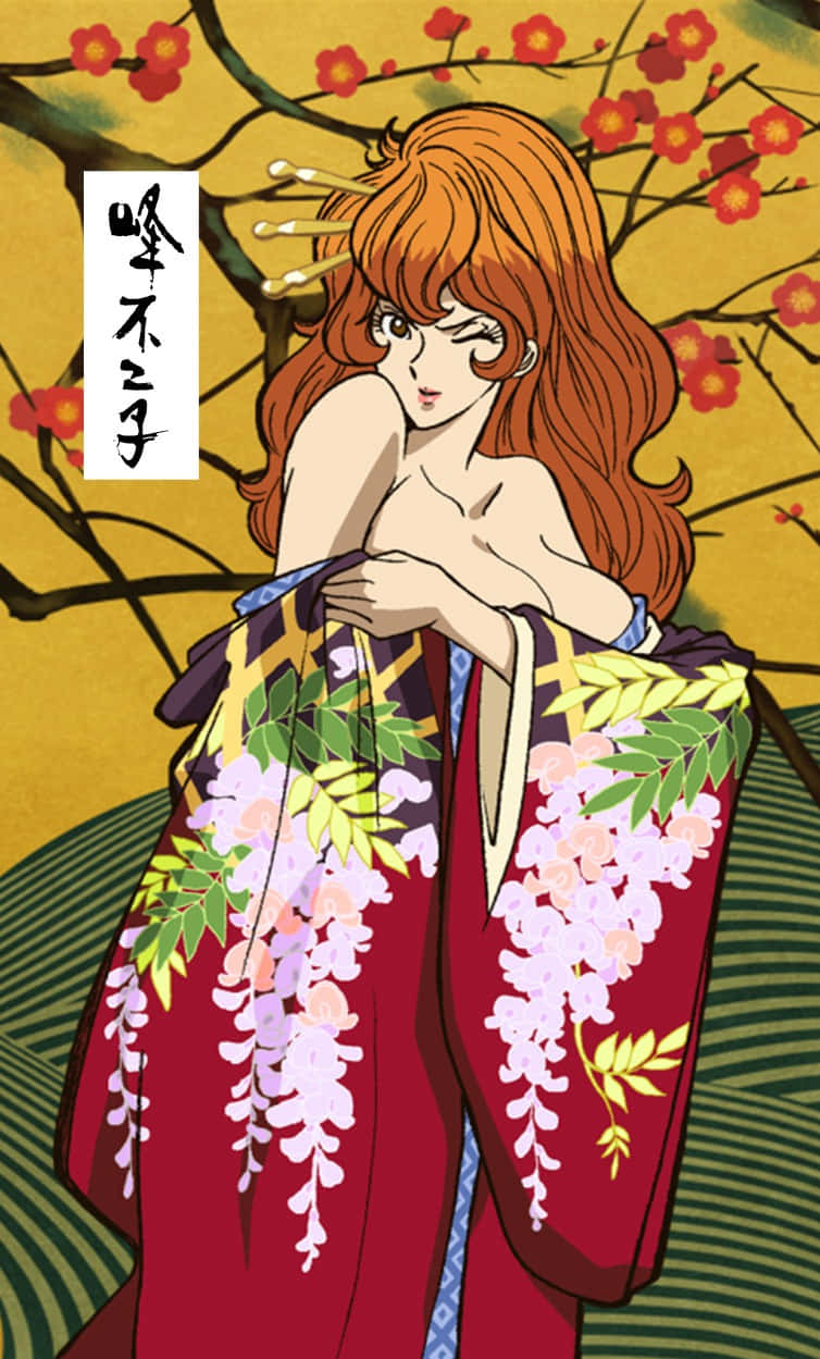 Fujiko Mine Traditionele Kimono Kunst Achtergrond