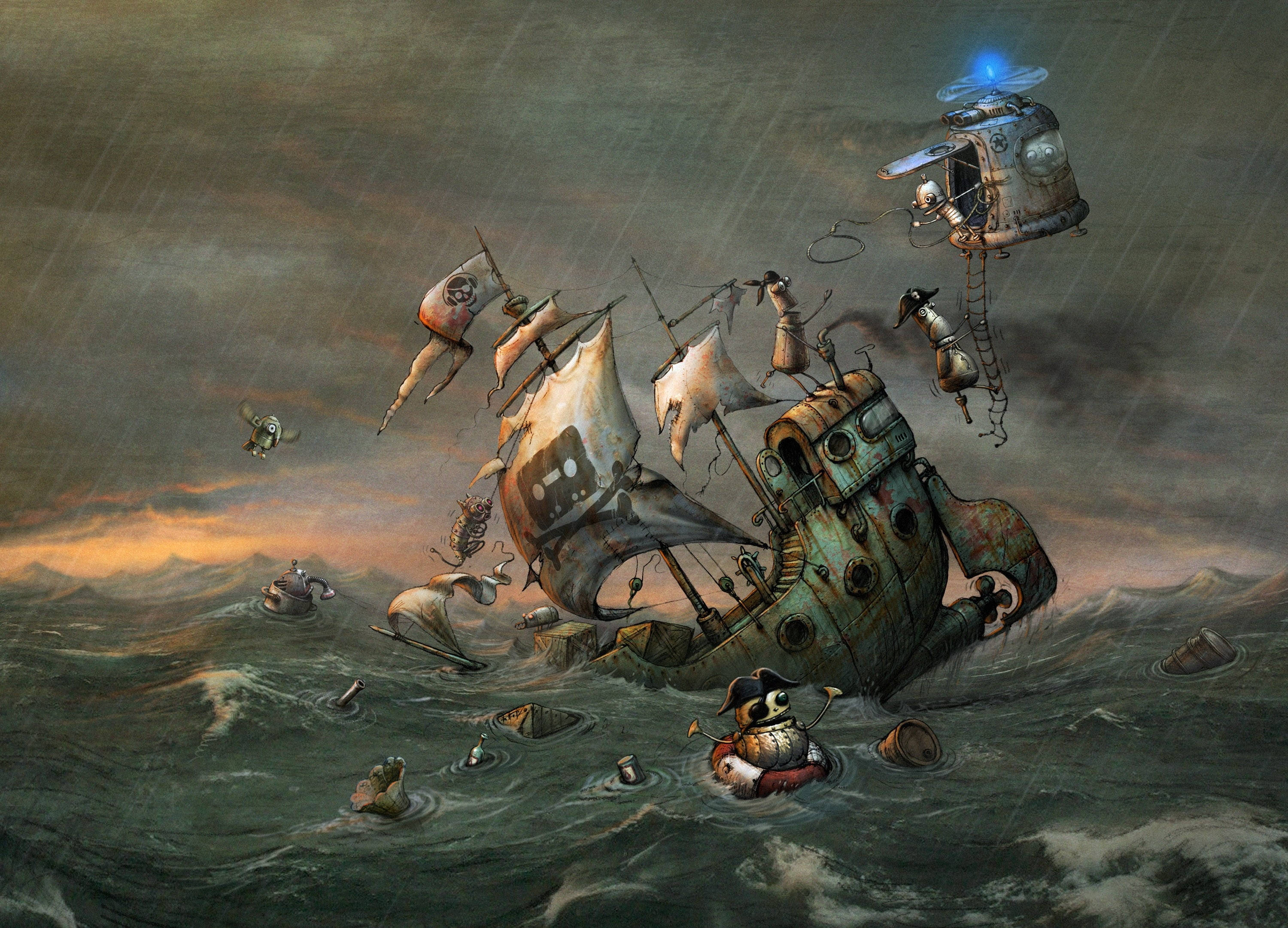 Fuld 4k Steampunk Pirat Robots Wallpaper