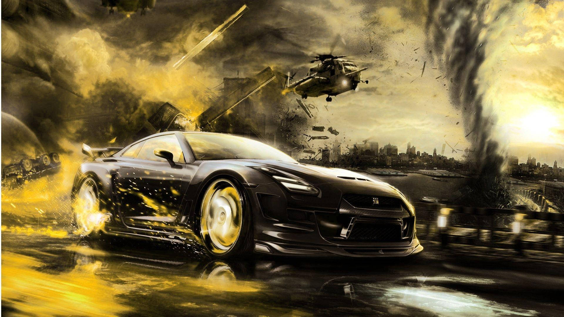 Full Hd Car And Helicopter Wallpaper