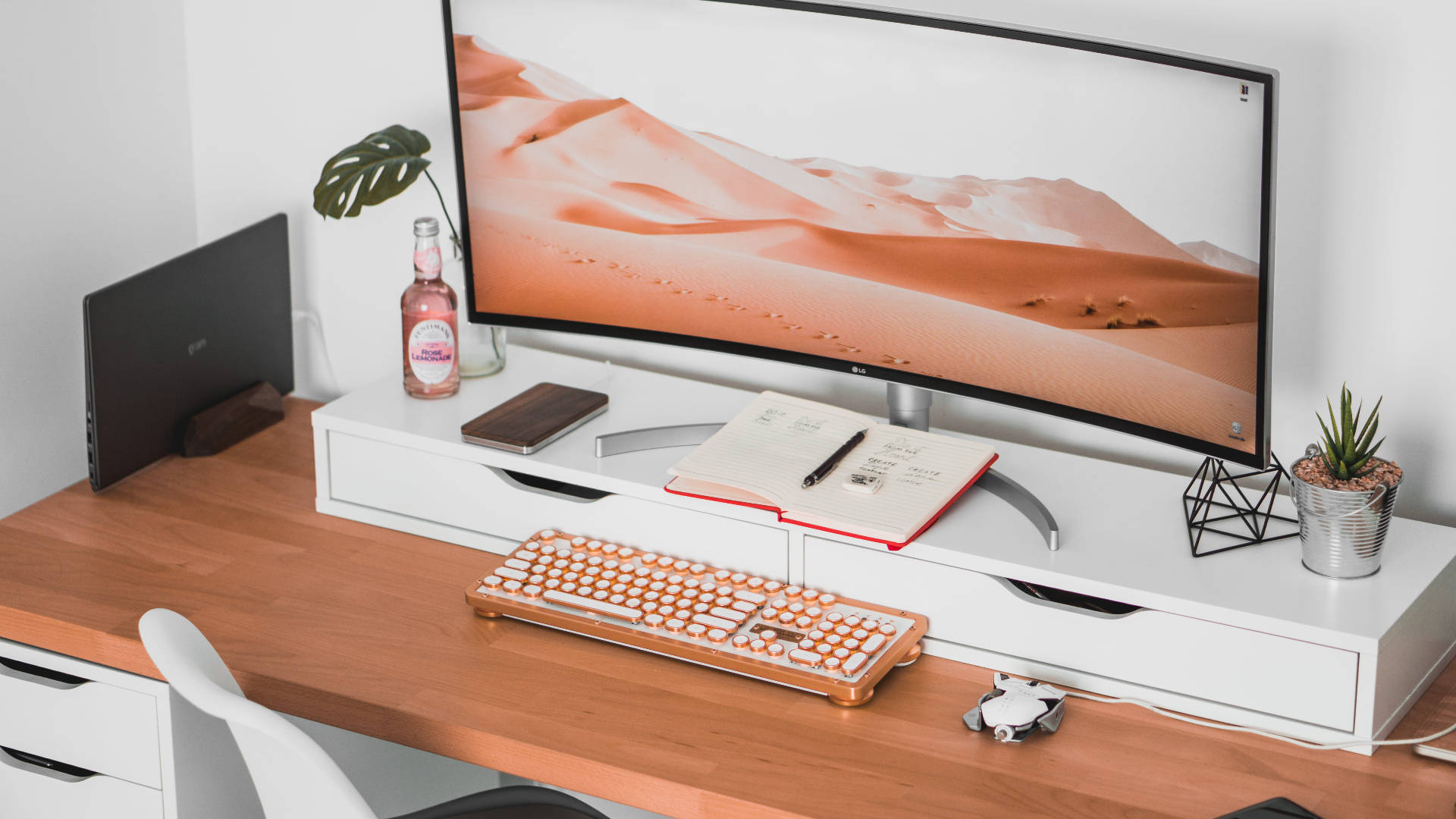 Full Hd Computer Desktop Setup In Nude Aesthetic Wallpaper