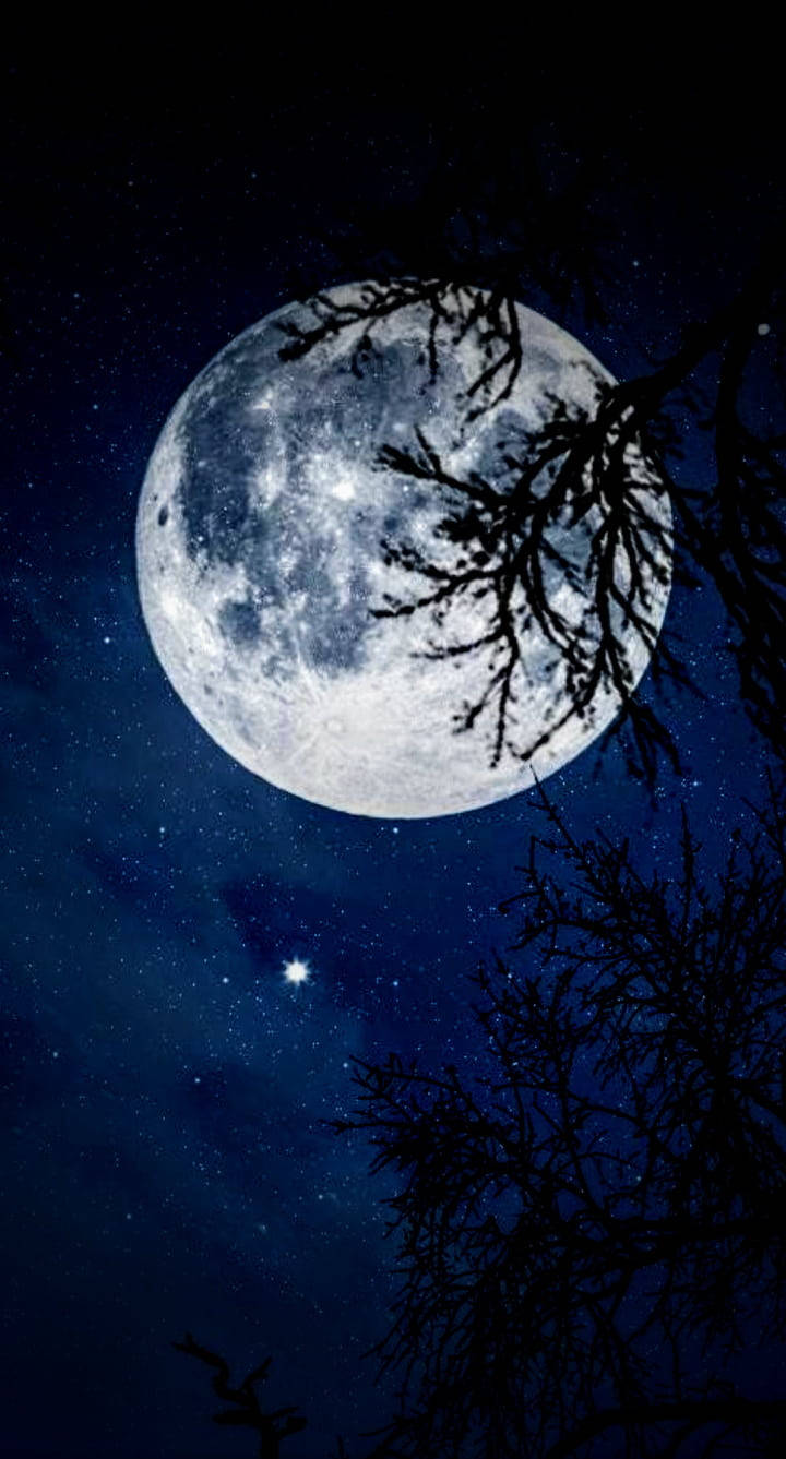 Estéticade La Luna Llena En Hd De Color Azul Oscuro. Fondo de pantalla