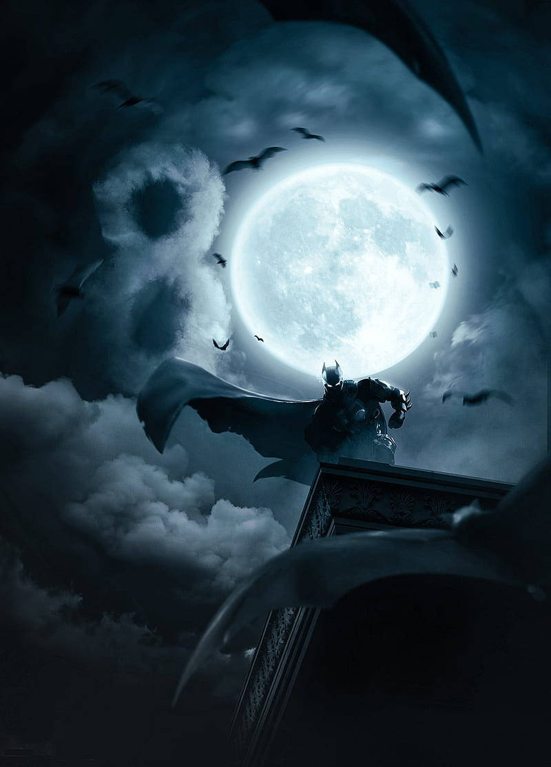 Full Moon Behind Batman Arham Knight Iphone Background