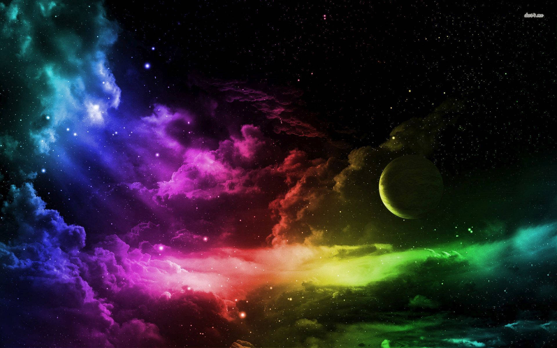 Mystical Full Moon In A Rainbow Galaxy Wallpaper