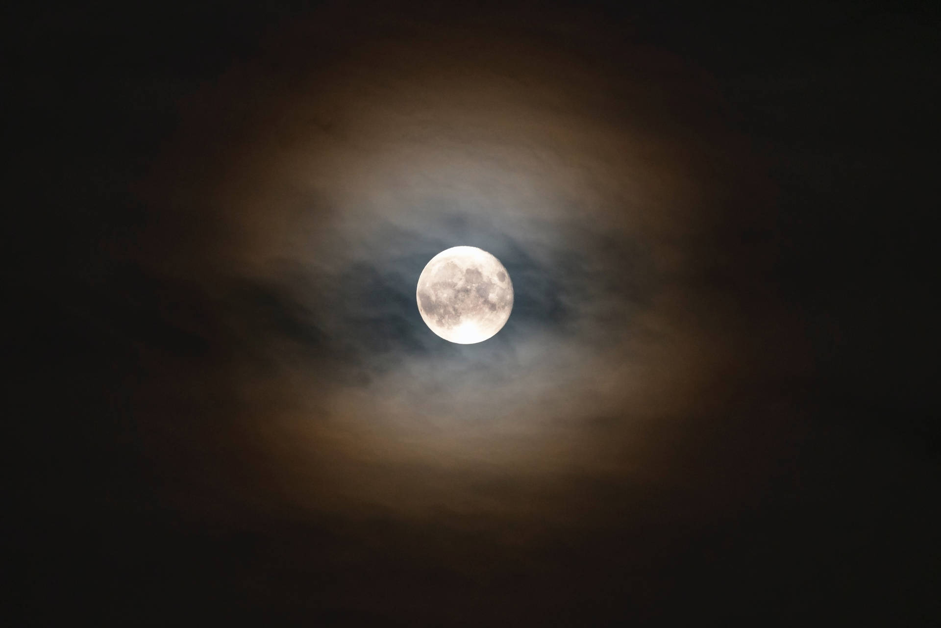 Full Moon, Moon, Night, Clouds
