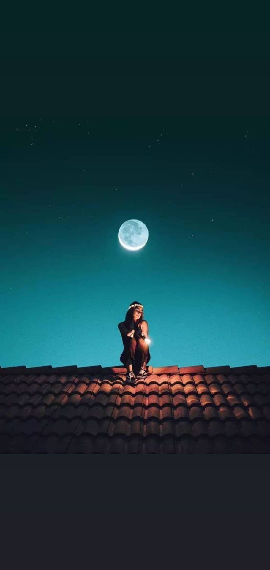 Full Moon Night Single Girl Wallpaper