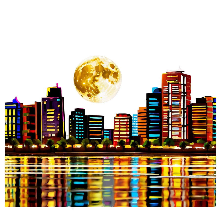 Full Moon Over Cityscape Png Nac65 PNG