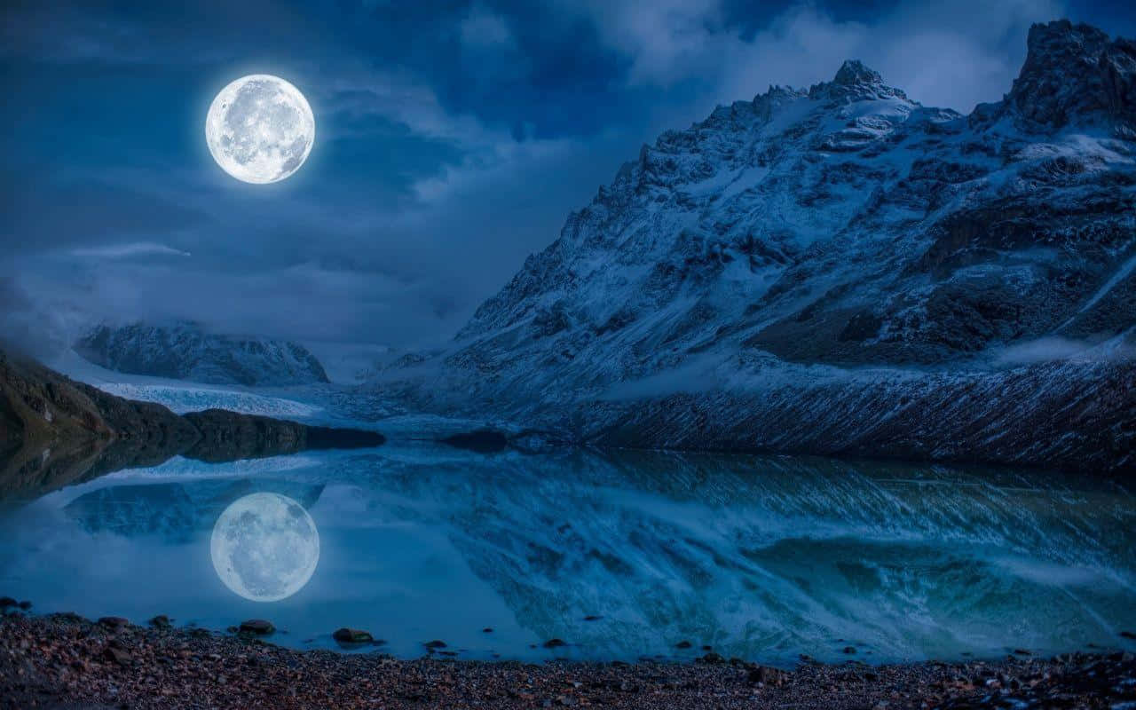 Full_ Moon_ Over_ Mountain_ Lake Wallpaper