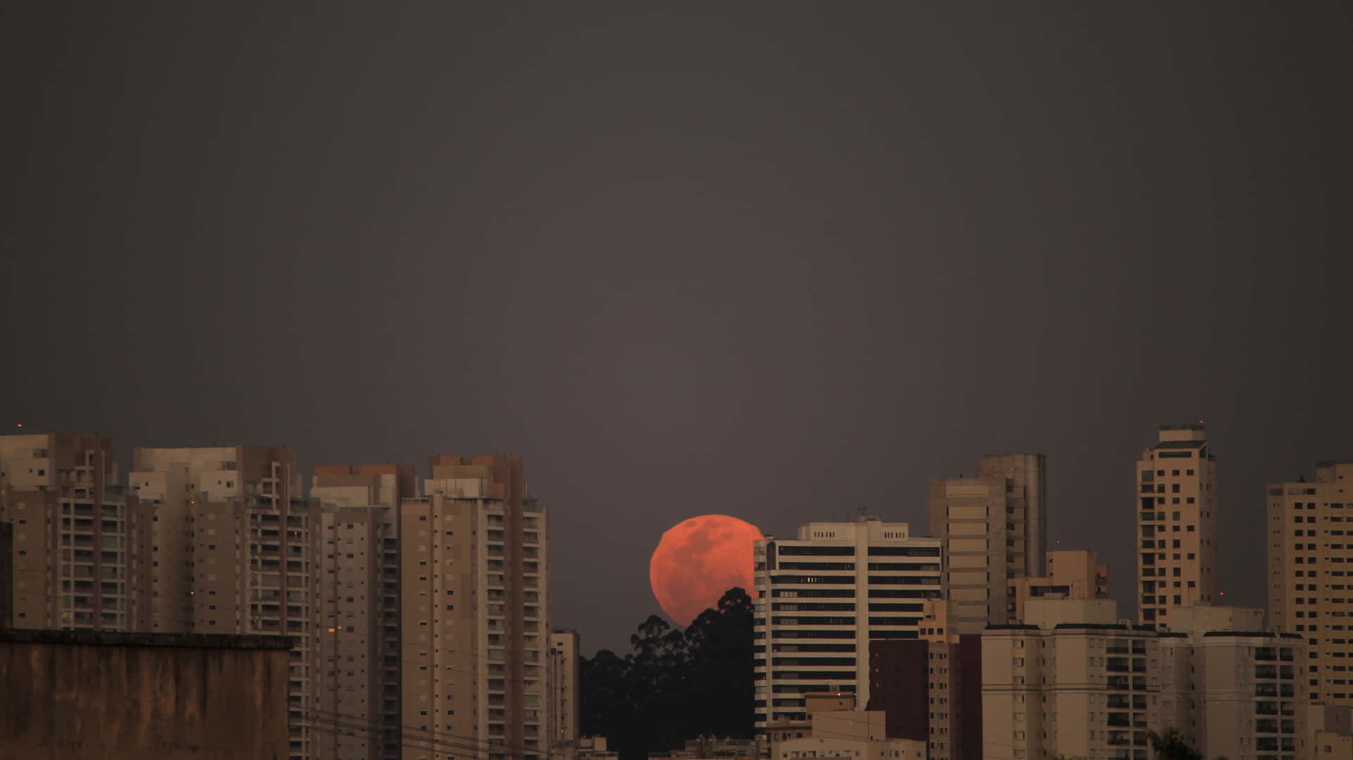 Full Moon Rise Over Cityscape Wallpaper