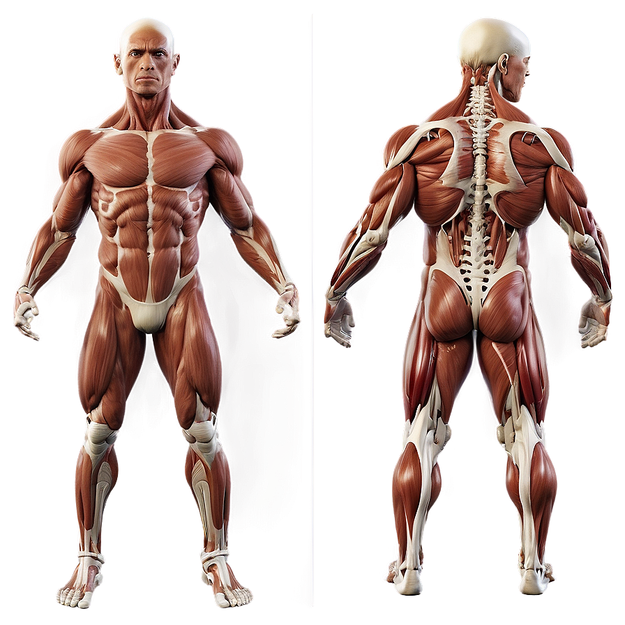 Full Muscular System Front And Back Png 06212024 PNG