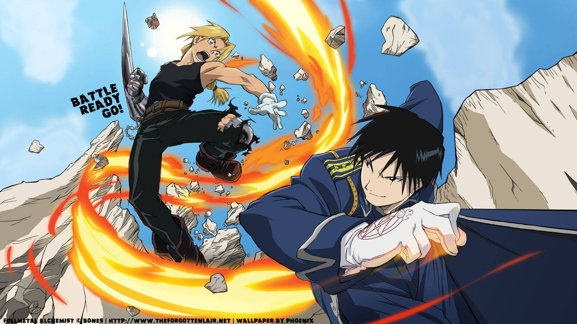 Edward Elric and Roy Mustang battle in a battle of power and wit. Wallpaper