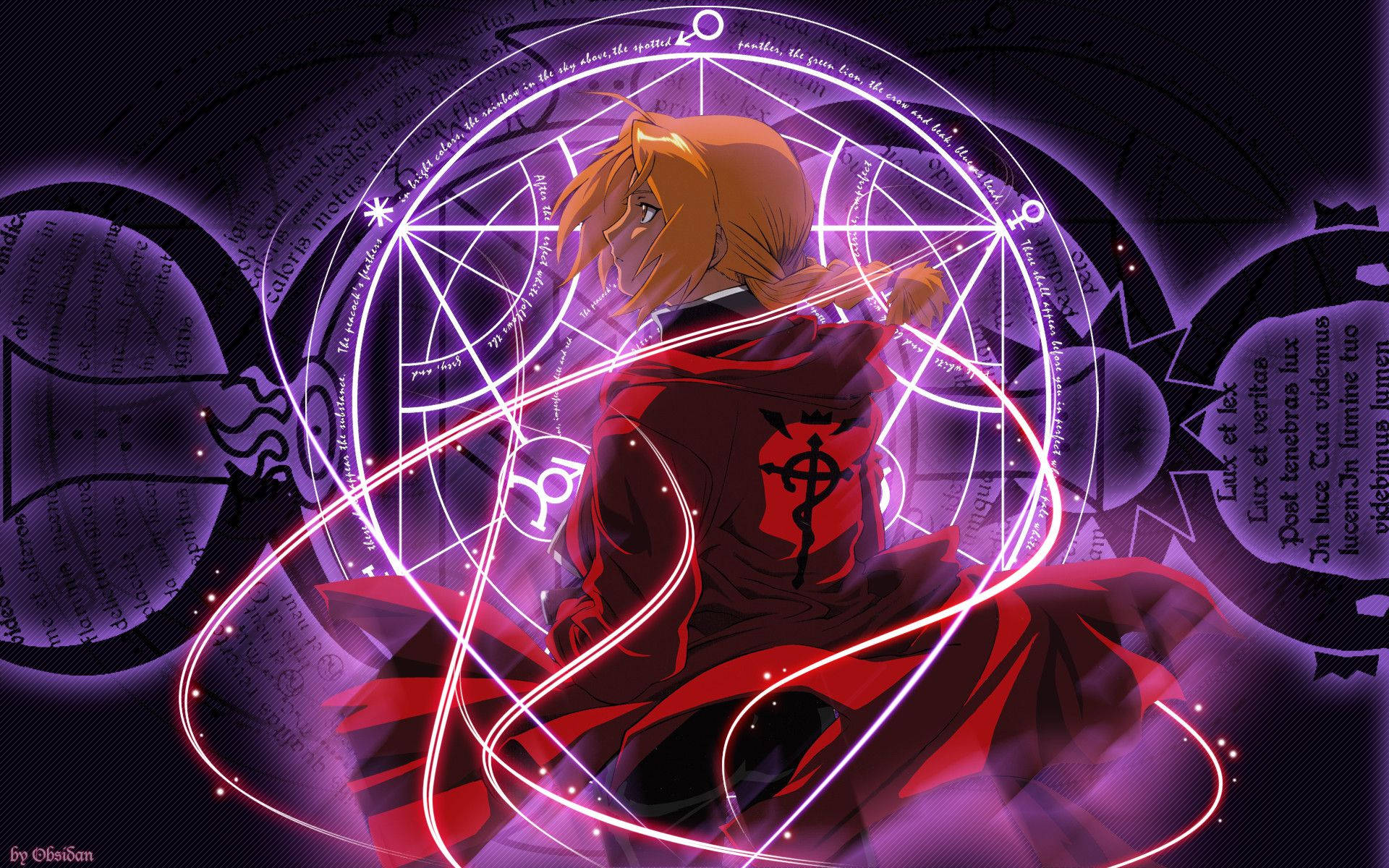 Fullmetal Alchemist Edward Elric With Purple Symbol Background