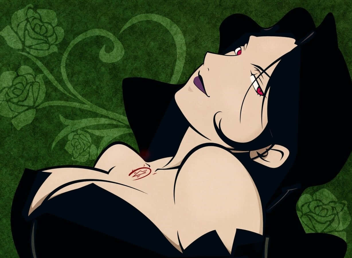 A fierce and alluring image of Lust from Fullmetal Alchemist Wallpaper