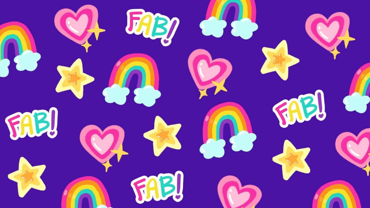 A Purple Background With Rainbows, Stars And Hearts