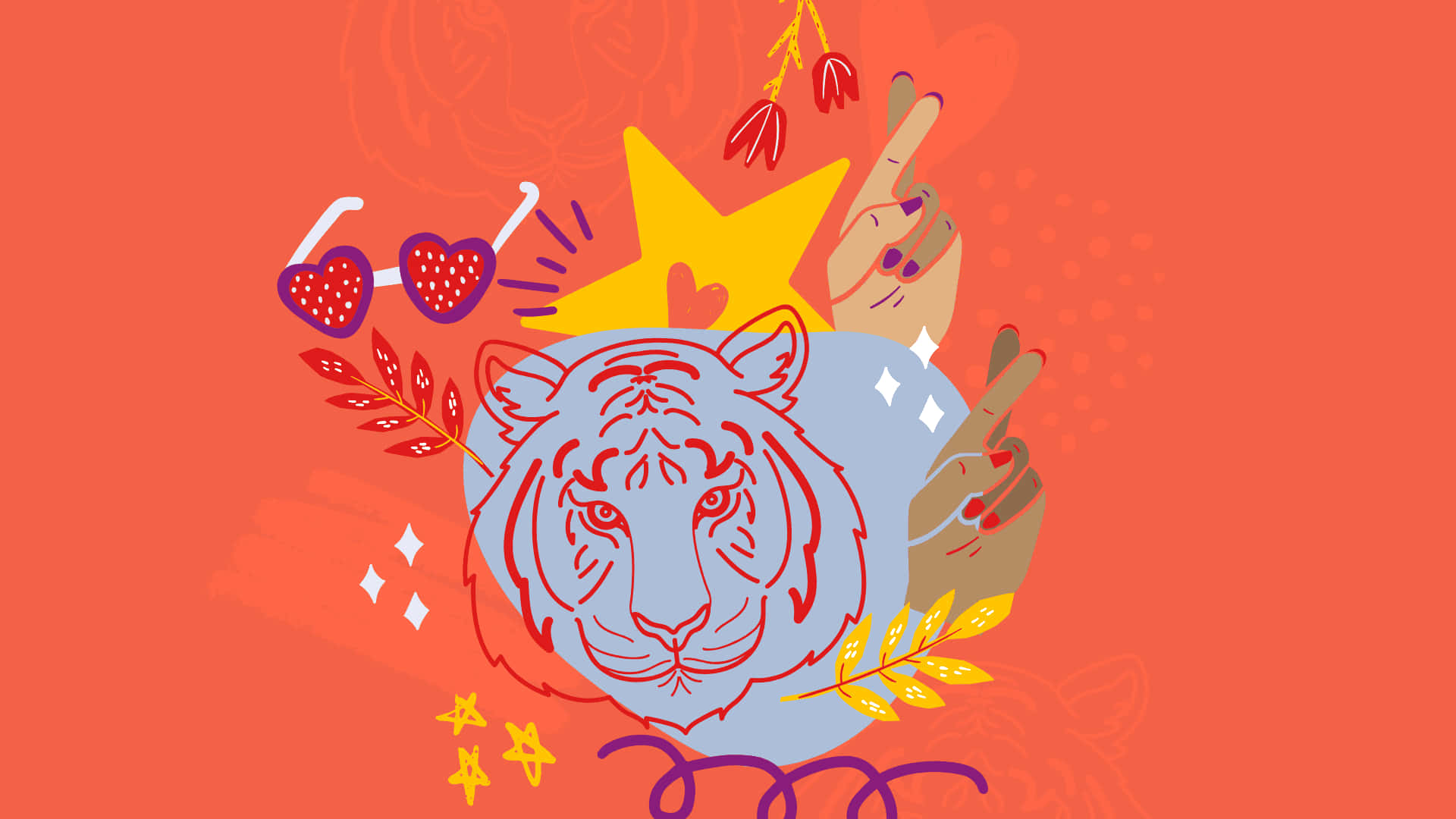 A Tiger With A Heart And Other Symbols Wallpaper