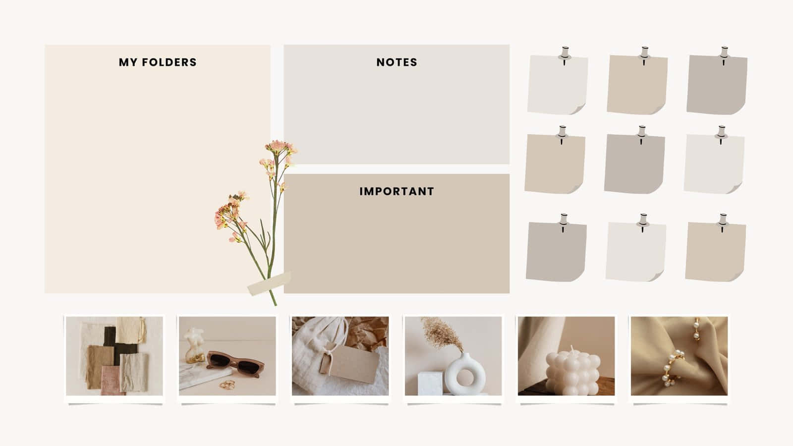 En hvid og beige farveskema med et blomst og en notesbog design Wallpaper