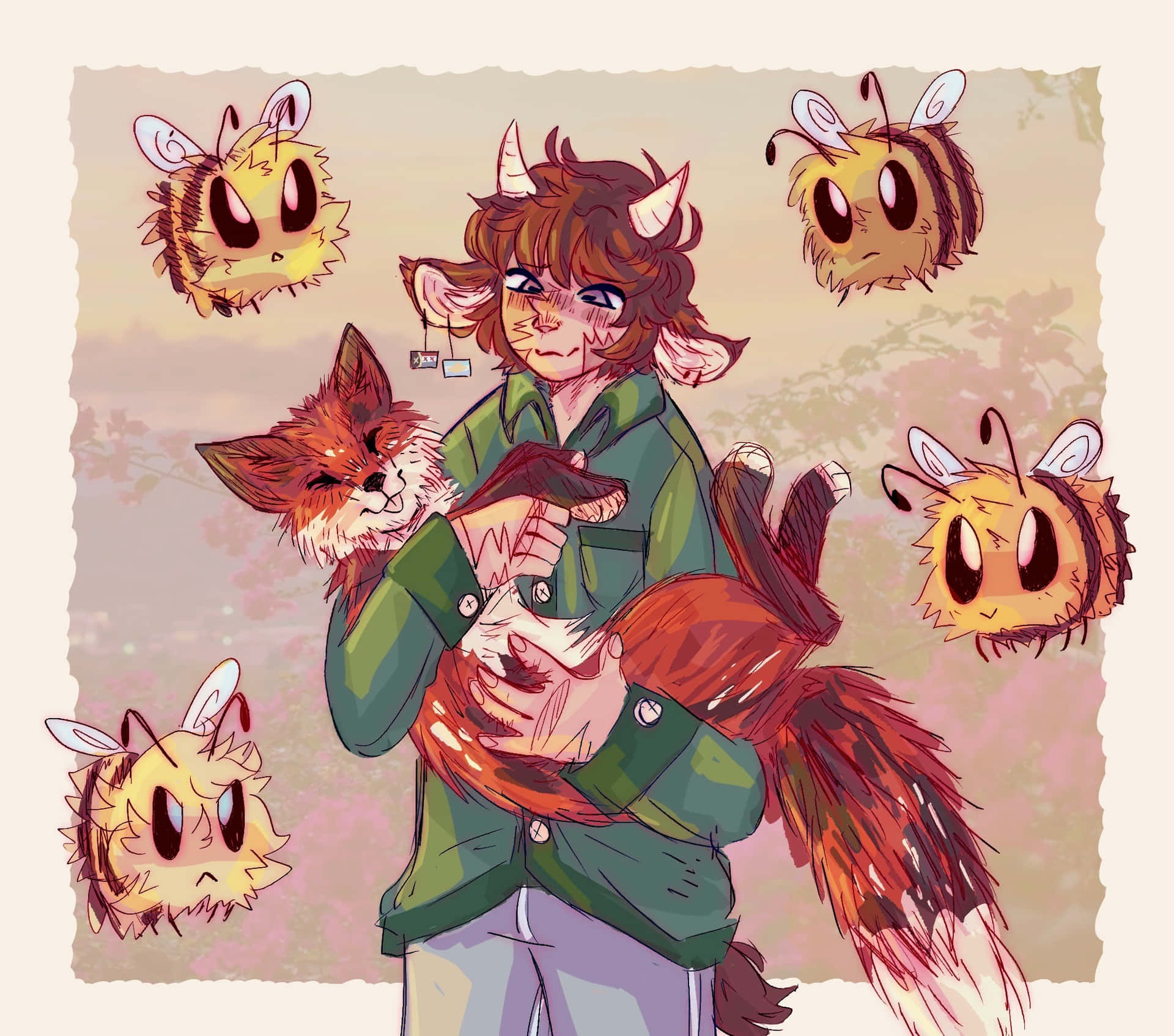 A Boy Holding A Fox And Some Bees Wallpaper