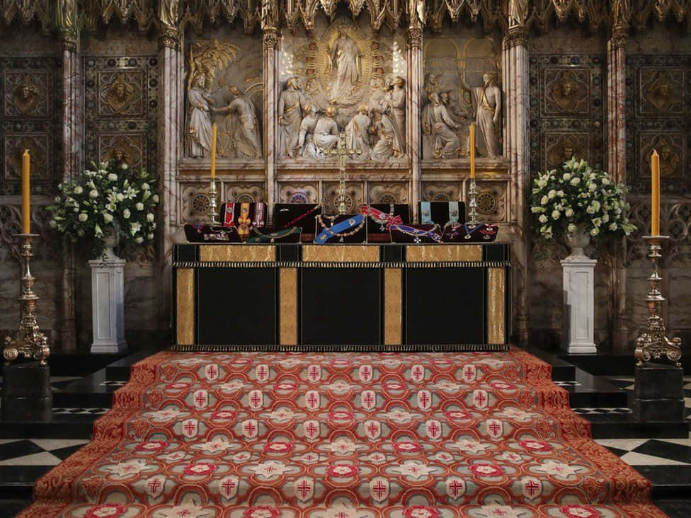 A Large Church With A Large Altar And A Large Rug