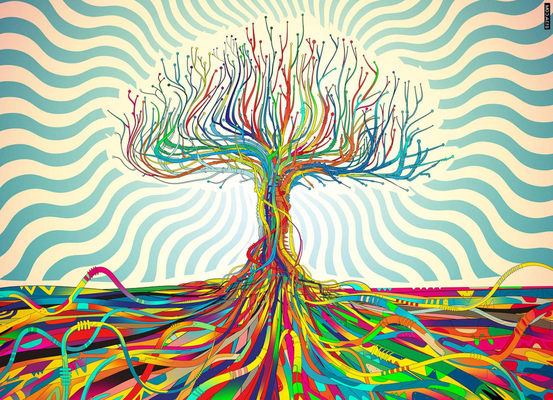 Funky Colored Abstract Tree Wallpaper
