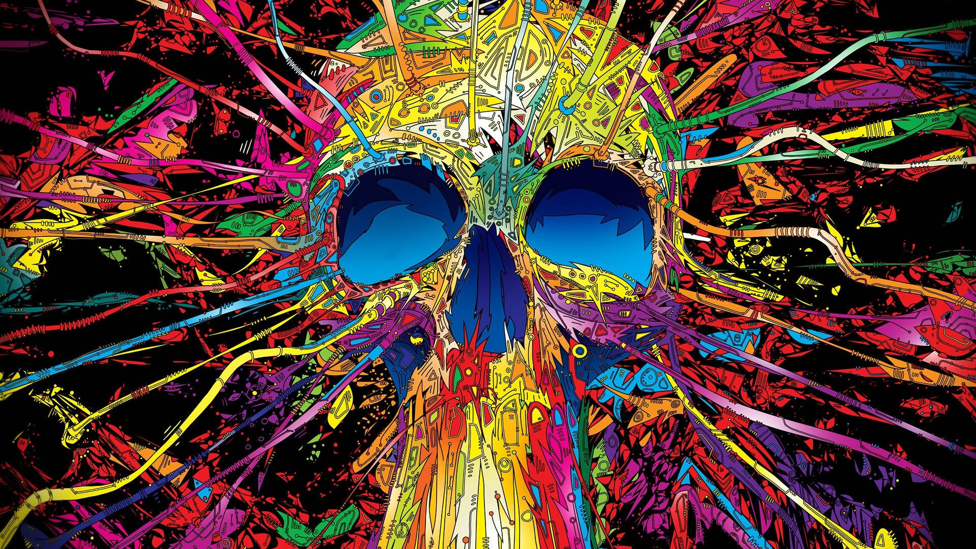 Funky Multicolored Skull Art Wallpaper