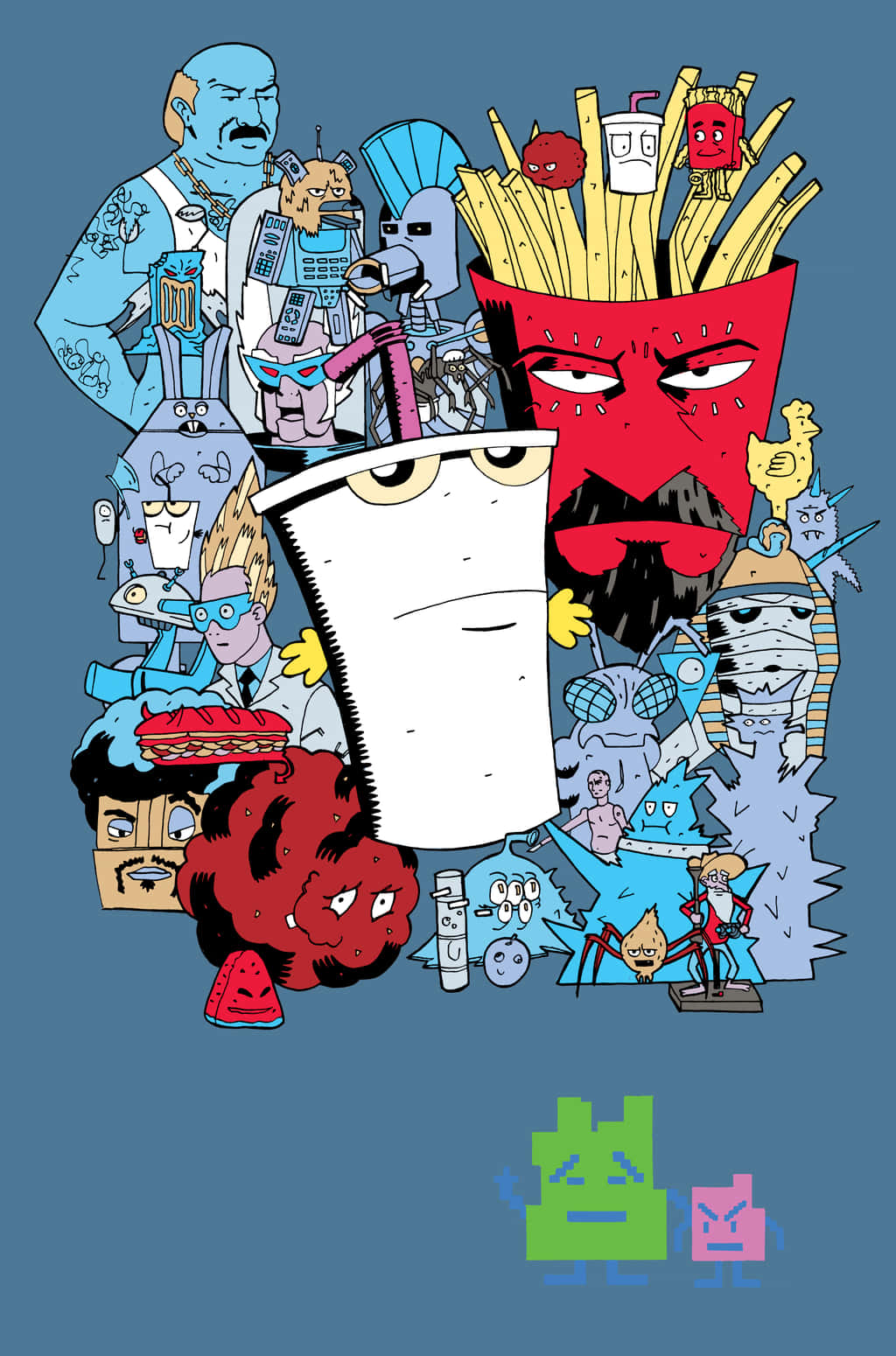Et tegneseriekarakter omgivet af andre tegneseriekarakterer Wallpaper