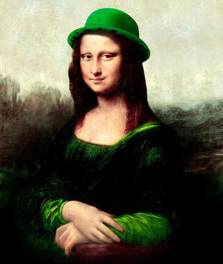 Eingemälde Einer Frau, Die Einen Grünen Hut Trägt.