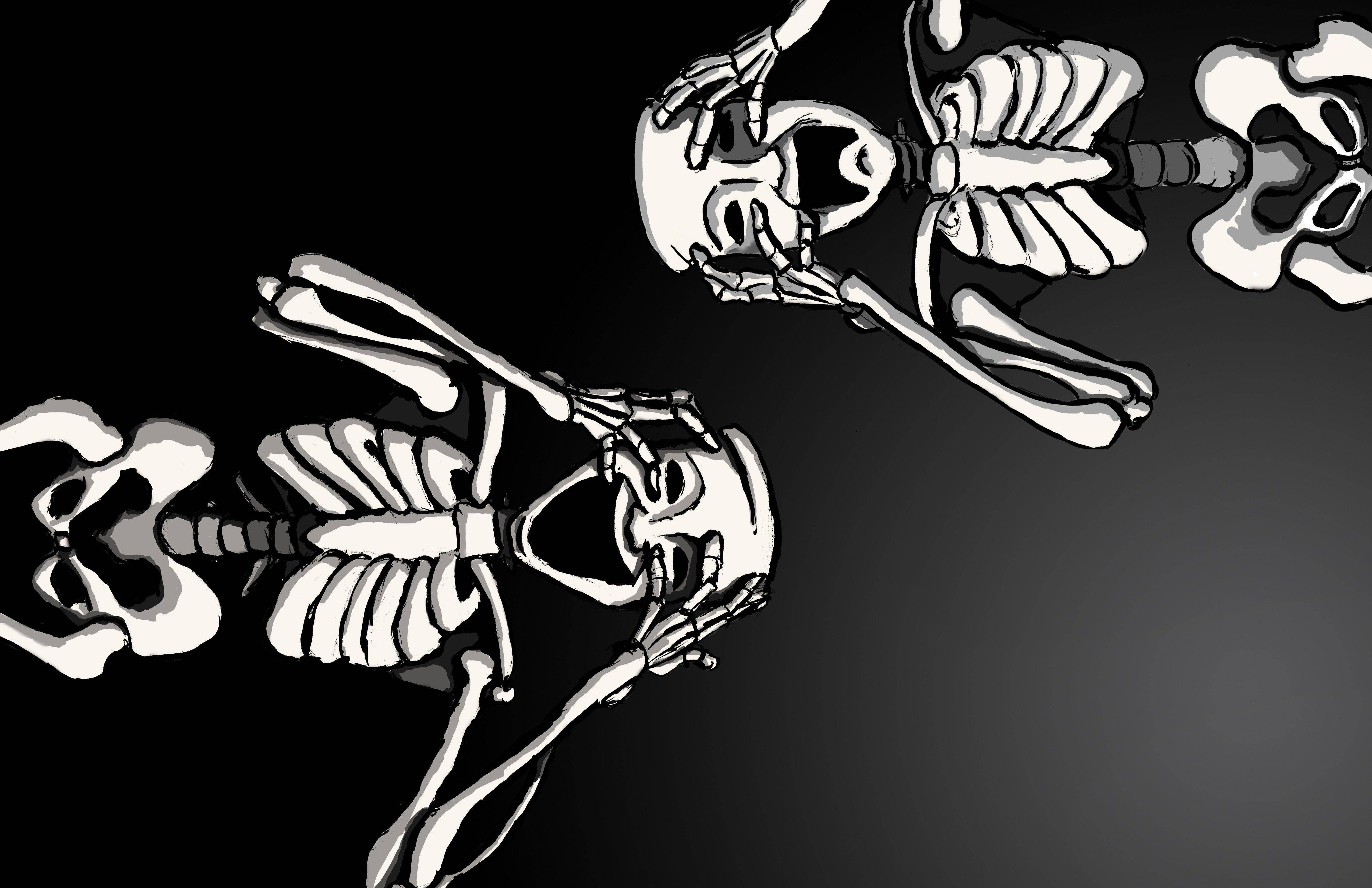 Skull Wallpaper 4K, Human, Skeleton, Black background