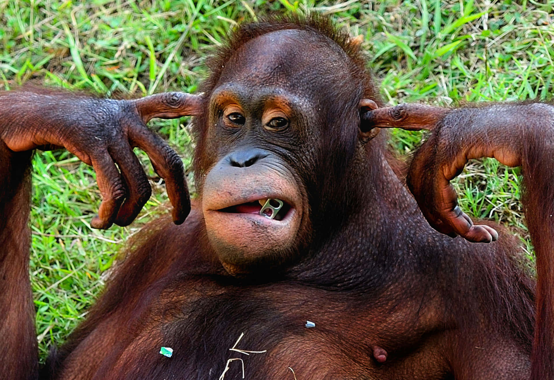 Funny Animal Orangutan Covering Ears Pictures