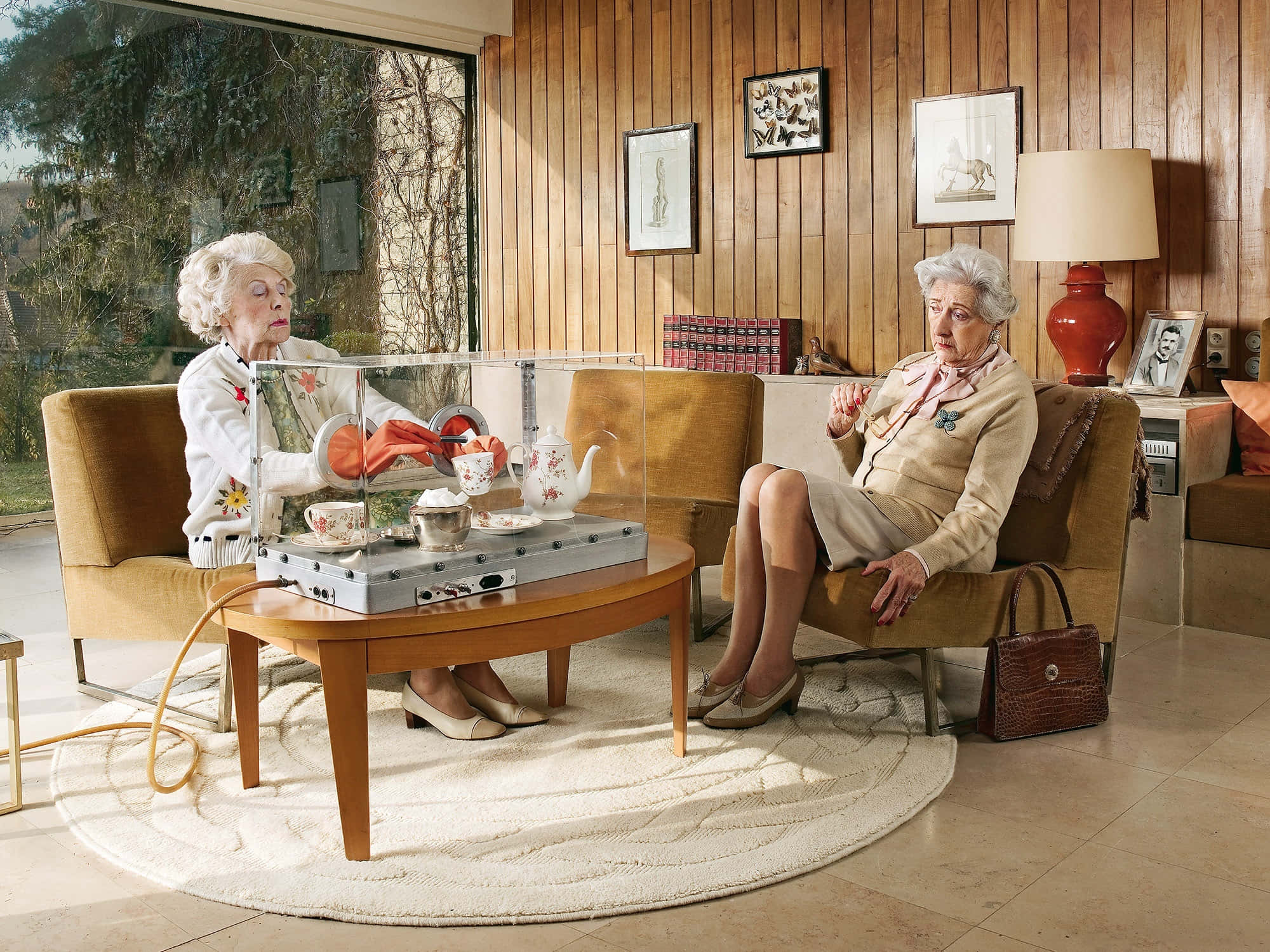 Funny Grannies Making Tea Background