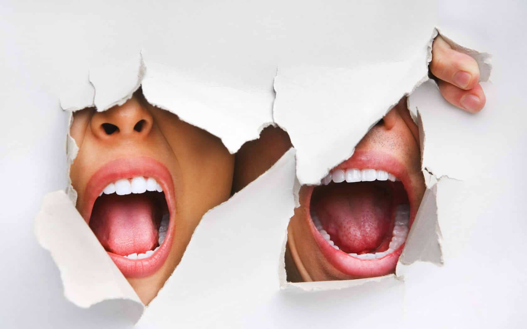 Funny Screaming Mouth On Paper Hole Background