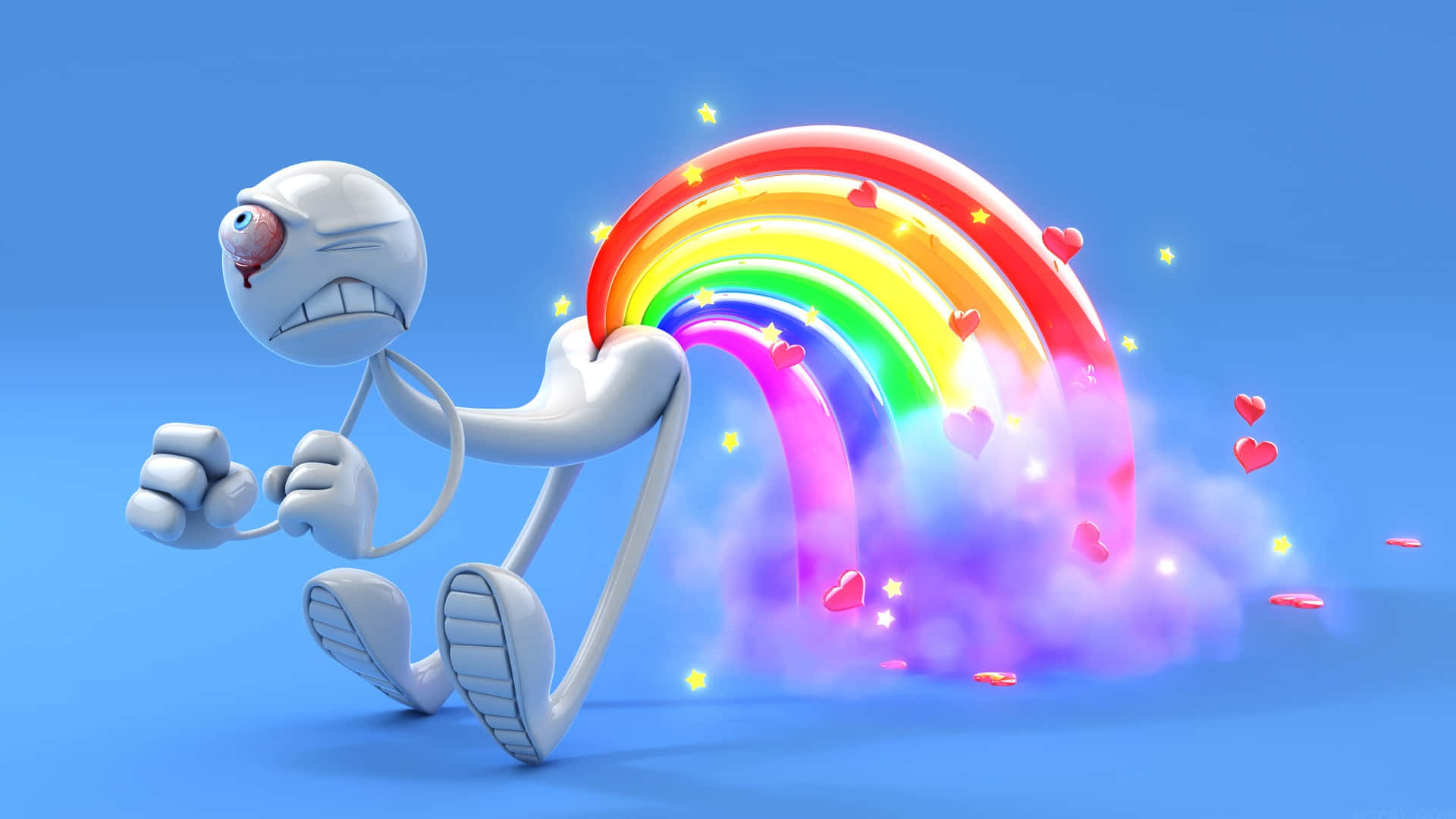 Funny Stickman Farting Rainbow Background