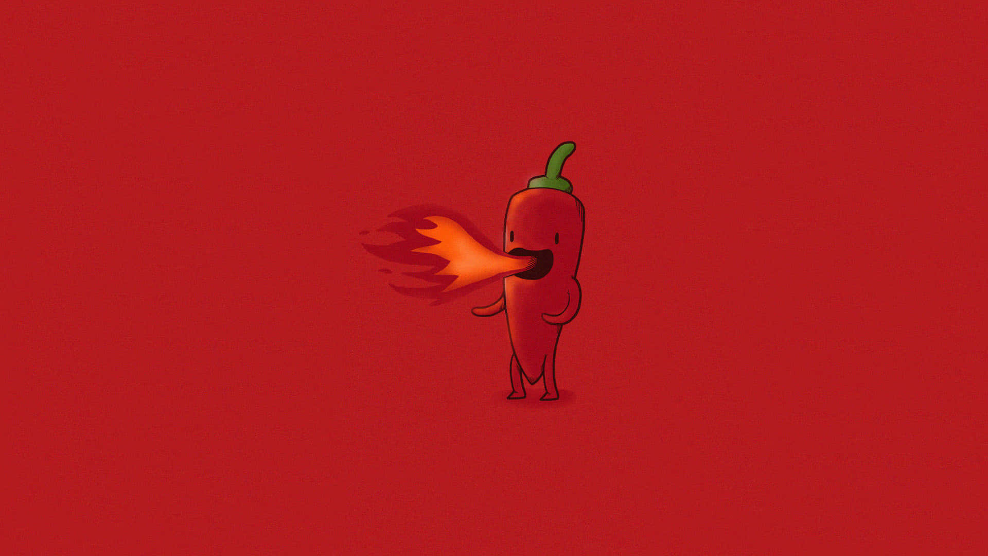 Funny Red Chili Pepper Breathing Out Fire Background