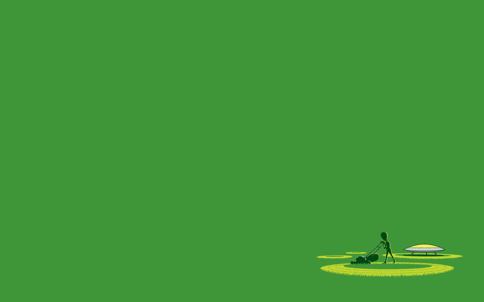 Funny Green Alien Mowing Background